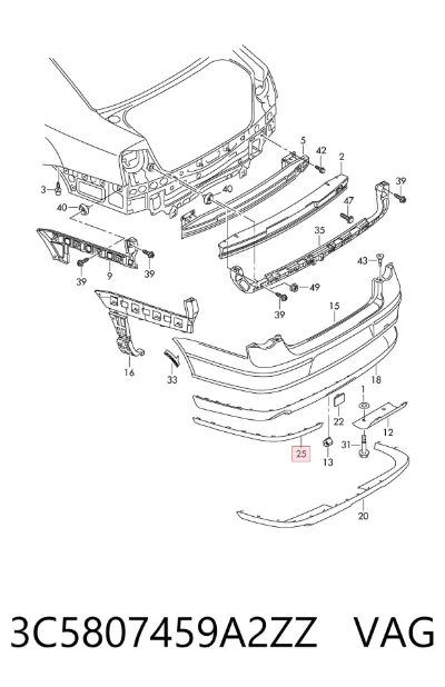 Moldura de parachoques trasero izquierdo VAG 3C5807459A2ZZ