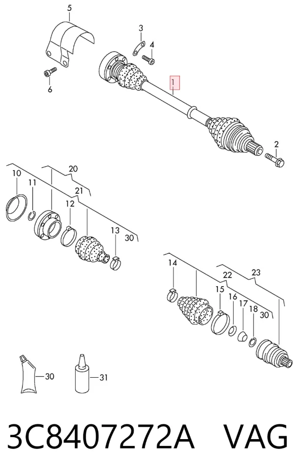 Semieje delantero derecho 3C8407272A VAG