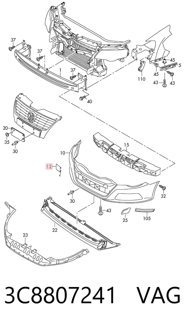 Tapa del enganche de remolcado delantera 3C8807241 VAG