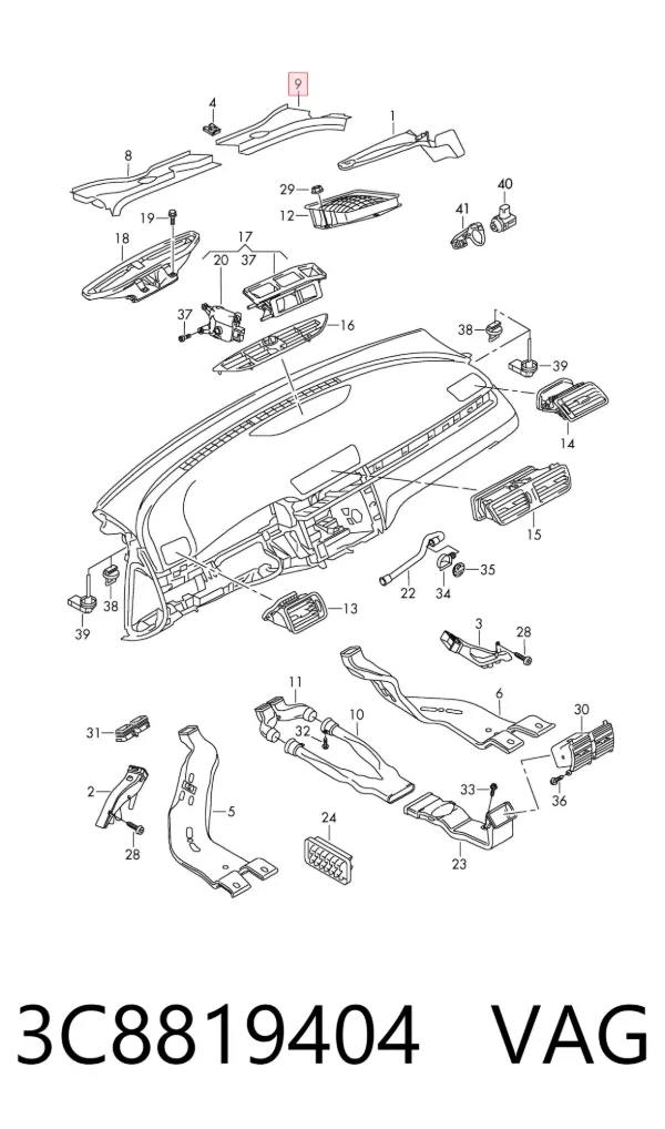 Rejilla derecha de limpiaparabrisas 3C8819404 VAG