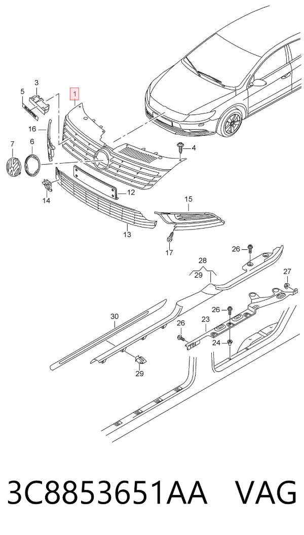 Parrilla 3C8853651AA VAG