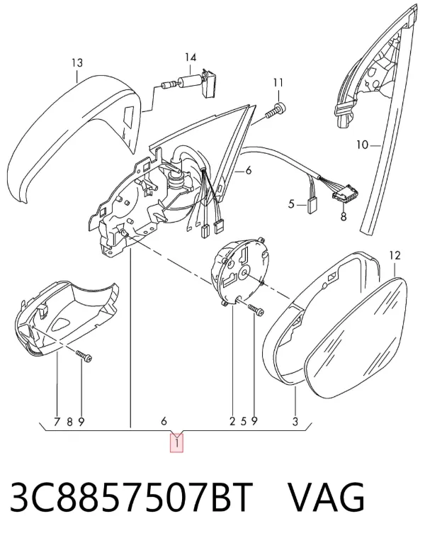 Espejo de retrovisor izquierdo 3C8857507BT VAG