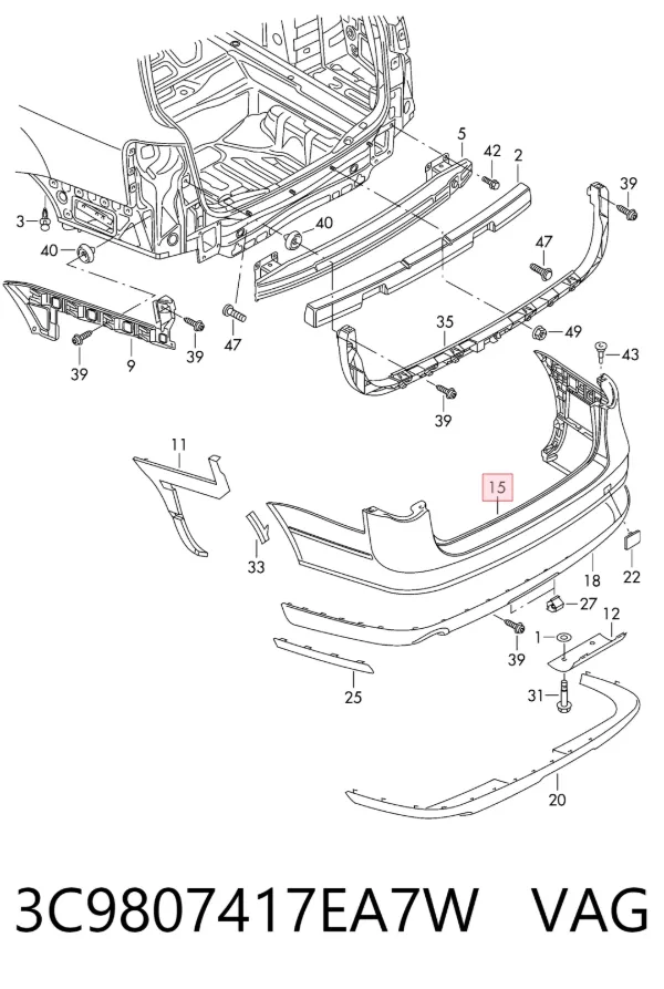 Parachoques trasero 3C9807417EA7W VAG