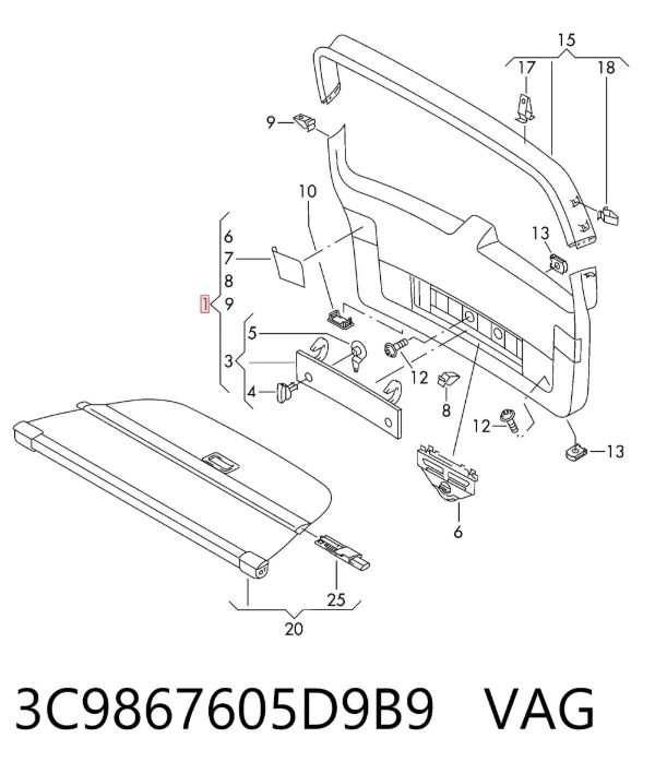 Revestimiento de tapa de maletero 3C9867605D9B9 VAG