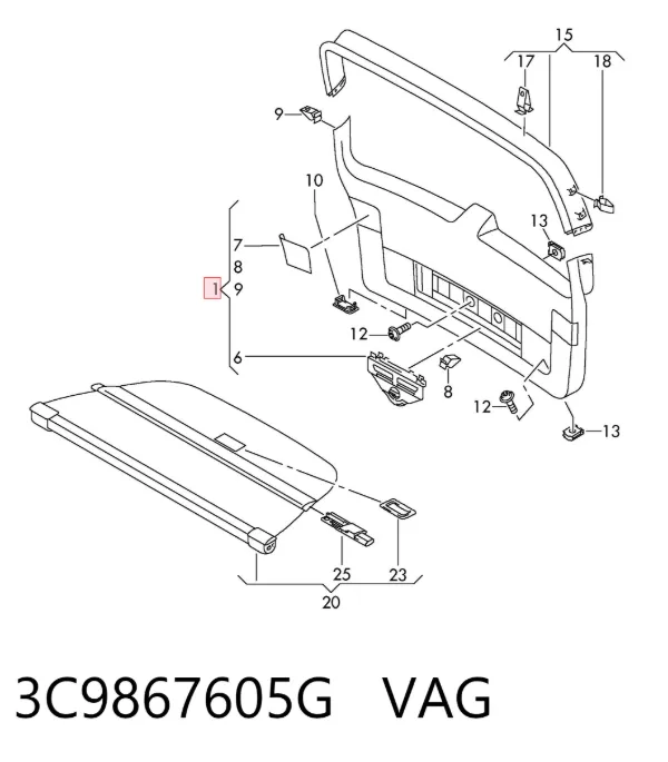 Revestimiento de tapa de maletero 3C9867605G VAG