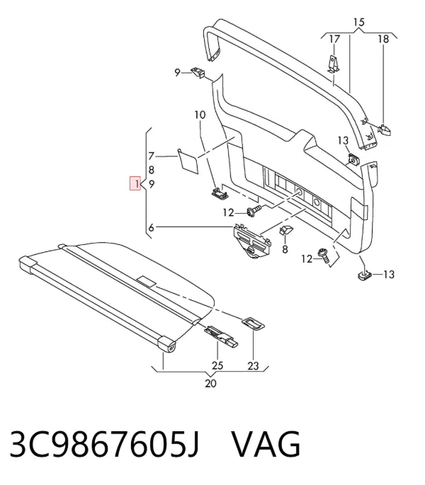 Revestimiento de tapa de maletero 3C9867605J VAG