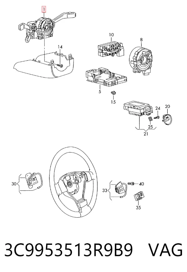 Conmutador columna dirección 3C9953513R9B9 VAG