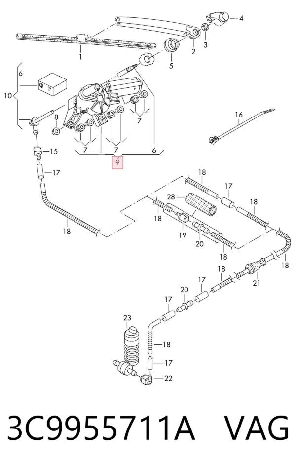 Motor limpiaparabrisas, trasera 3C9955711A VAG