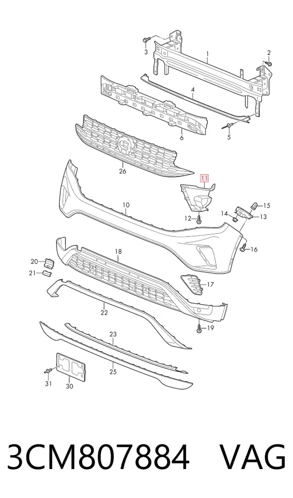 Soporte de parachoques delantero derecho 3CM807884 VAG
