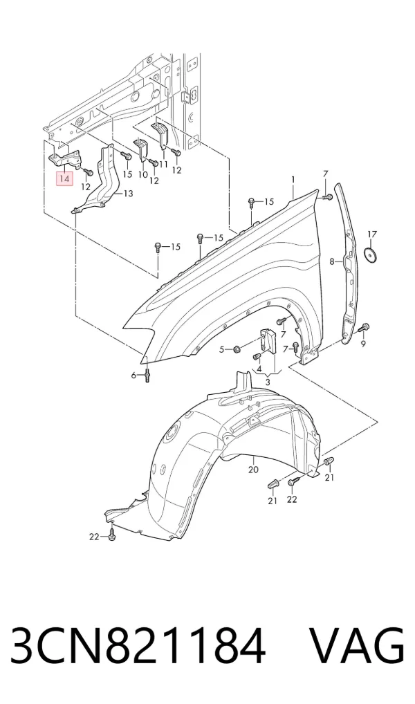 Soporte delantero de guardabarros delantero derecho 3CN821184 VAG