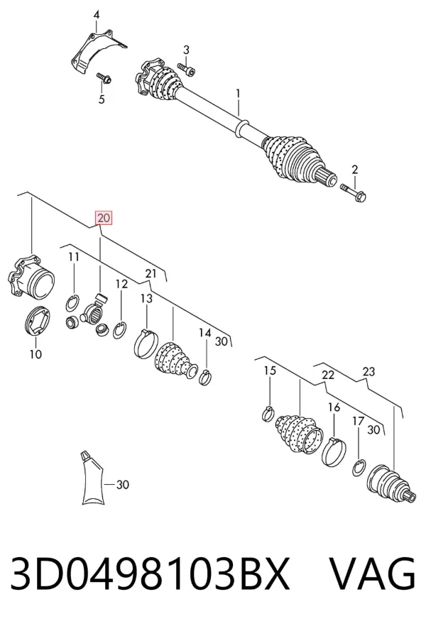 Junta homocinética interna delantera 3D0498103BX VAG