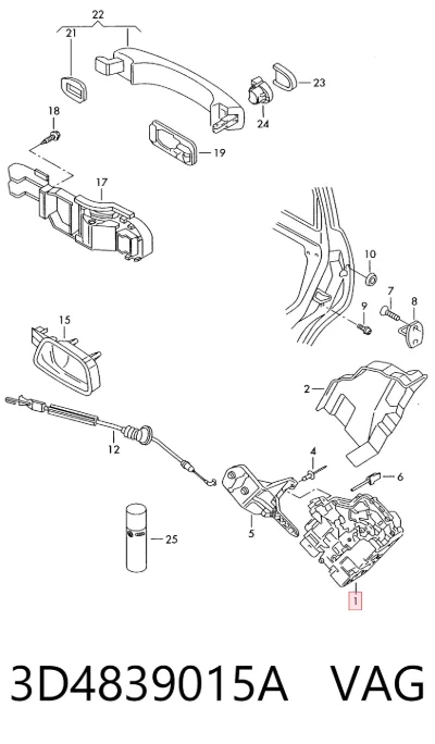 Cerradura de puerta trasera izquierda VAG 3D4839015A