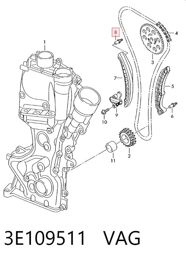 Eje tensor de correa de transmisión 3E109511 VAG
