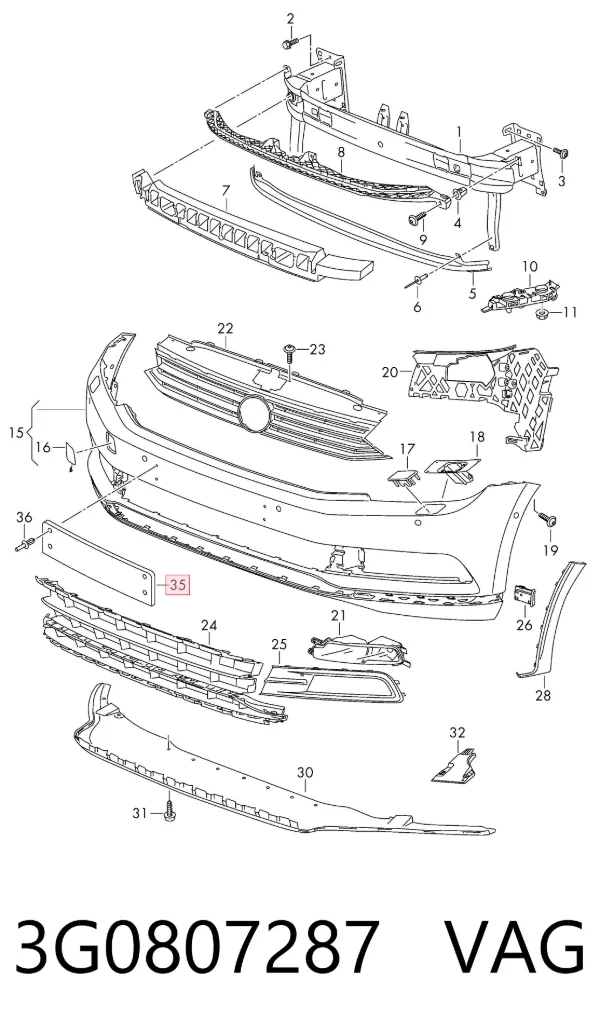 Soporte de matrícula delantera 3G0807287 VAG