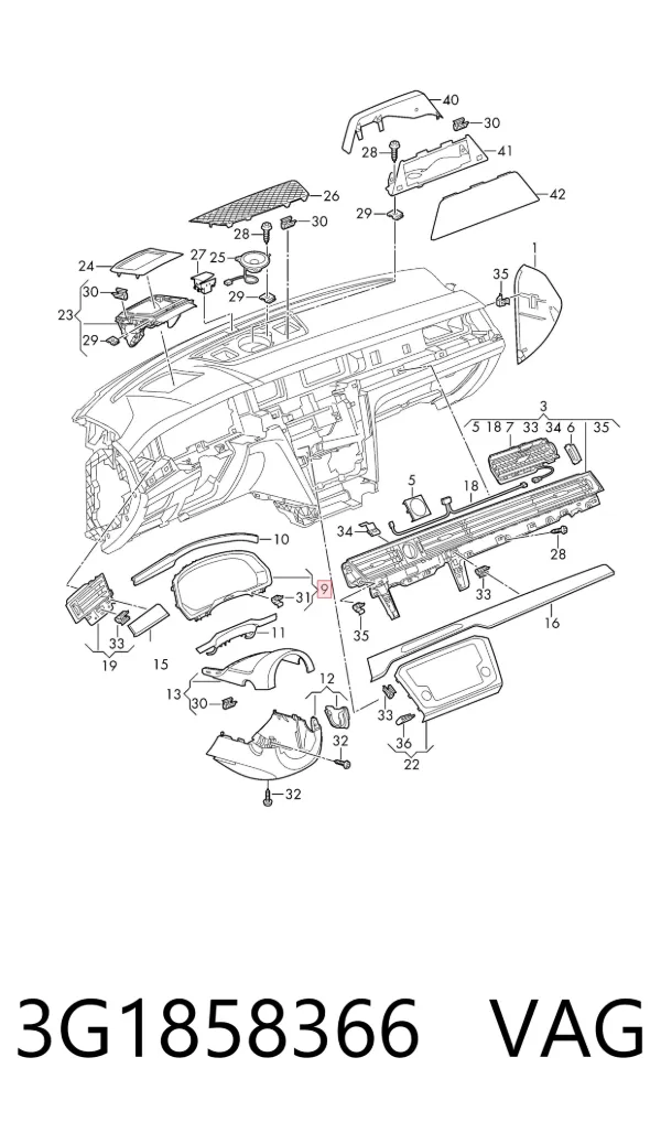 Moldura del tablero de instrumentos 3G1858366 VAG