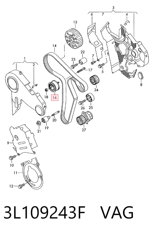 Tensor correa distribución 3L109243F VAG