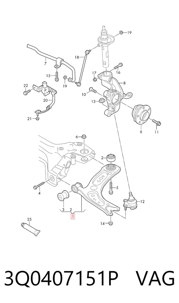 Brazo inferior izquierdo de la suspensión delantera 3Q0407151P VAG