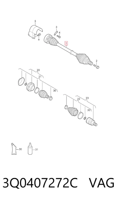 Semieje delantero derecho VAG 3Q0407272C