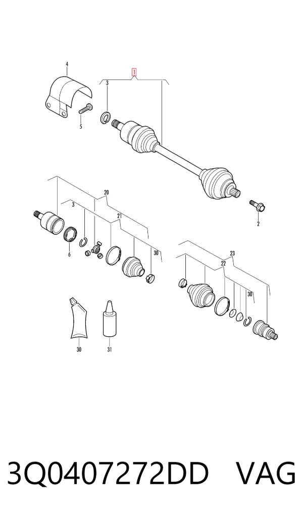 Semieje delantero derecho 3Q0407272DD VAG
