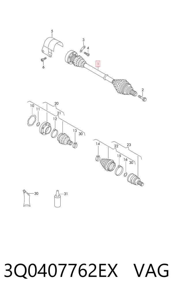 Semieje delantero derecho 3Q0407762EX VAG