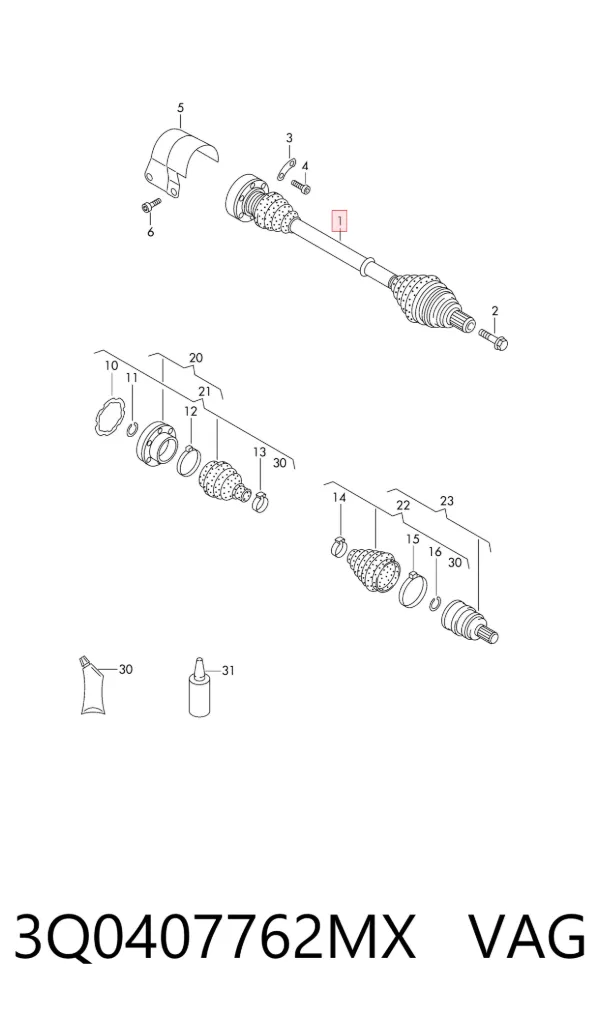 Semieje delantero derecho 3Q0407762MX VAG