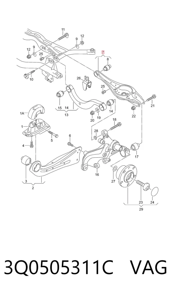 Brazo inferior trasero izquierdo/derecho 3Q0505311C VAG