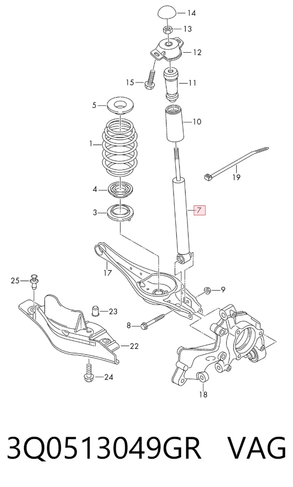 Amortiguador trasero 3Q0513049GR VAG