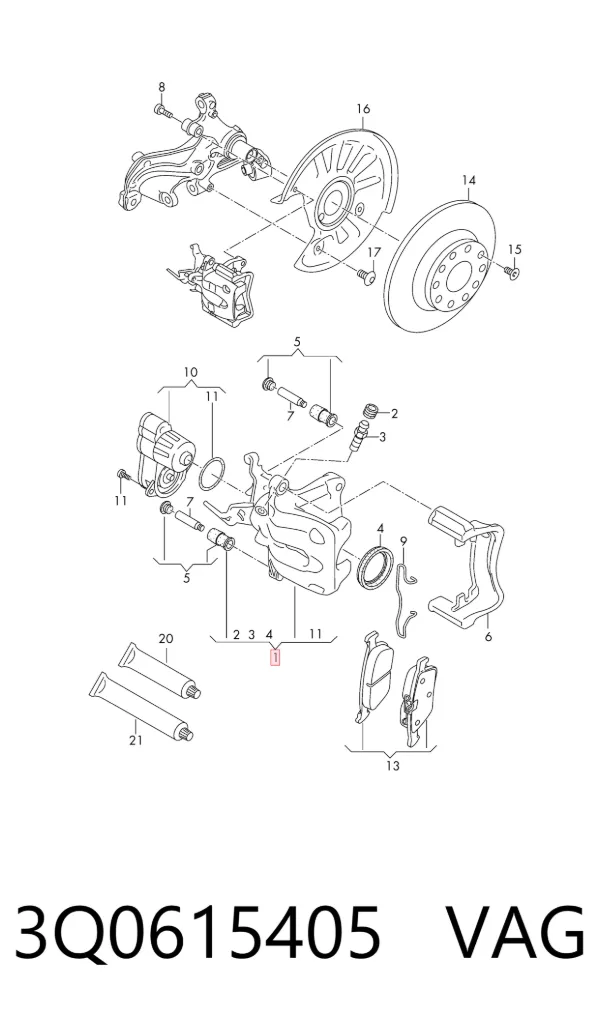 Pinza de freno trasera izquierda 3Q0615405 VAG