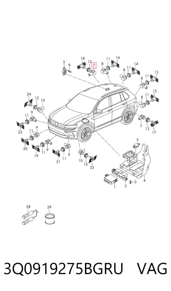 Sensor de aparcamiento trasero 3Q0919275BGRU VAG