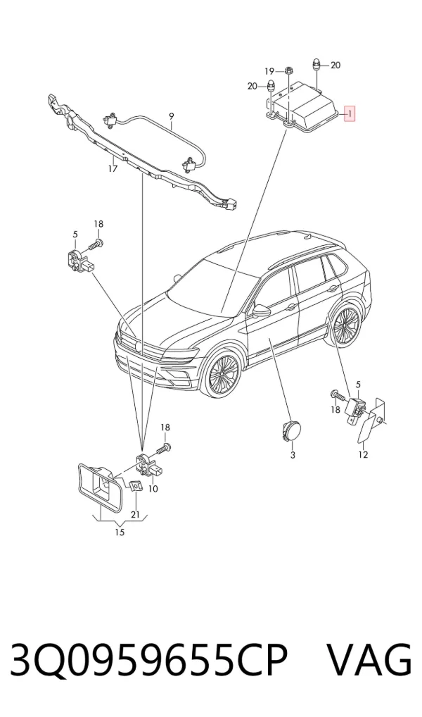 Módulo de control de airbag 3Q0959655CP VAG