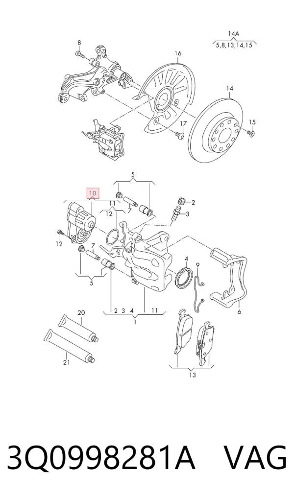 Motor del actuador de la pinza de freno trasera 3Q0998281A VAG
