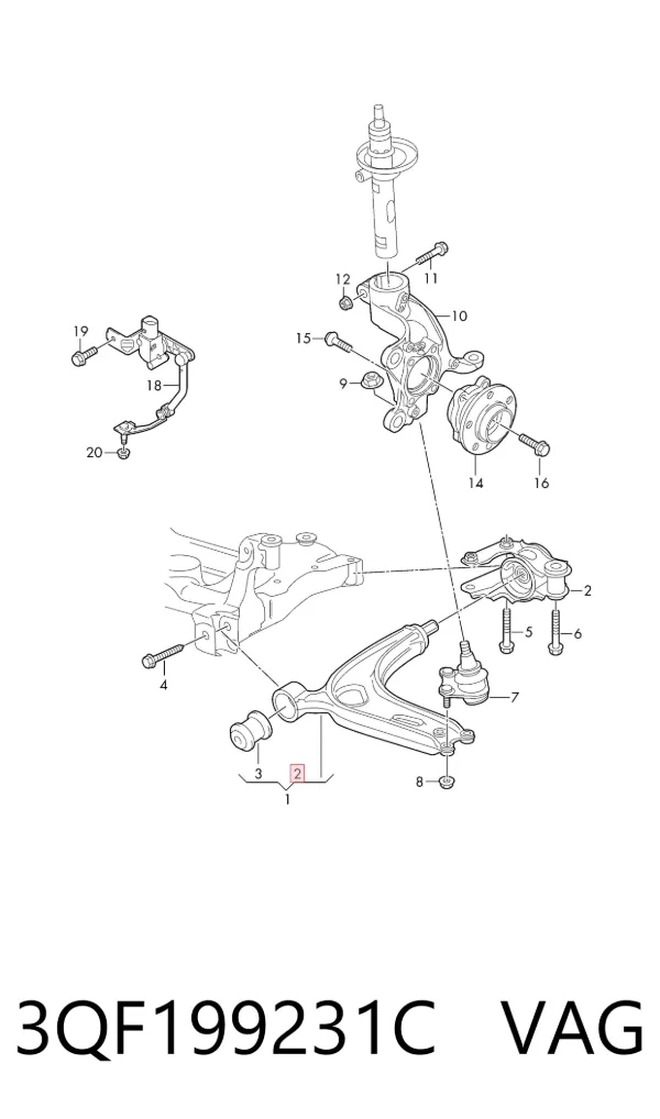 Soporte trasero de brazo de suspensión delantero 3QF199231C VAG