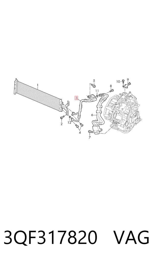 Tubo superior del enfriador de aceite de la transmisión automática 3QF317820 VAG
