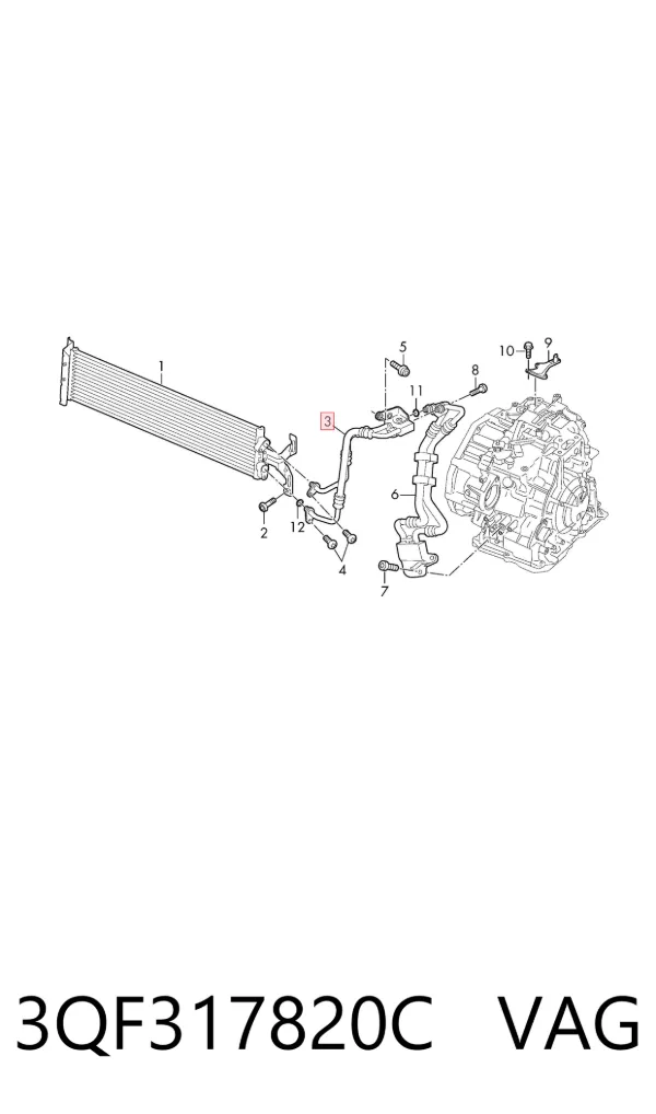 Tubo superior del enfriador de aceite de la transmisión automática 3QF317820C VAG