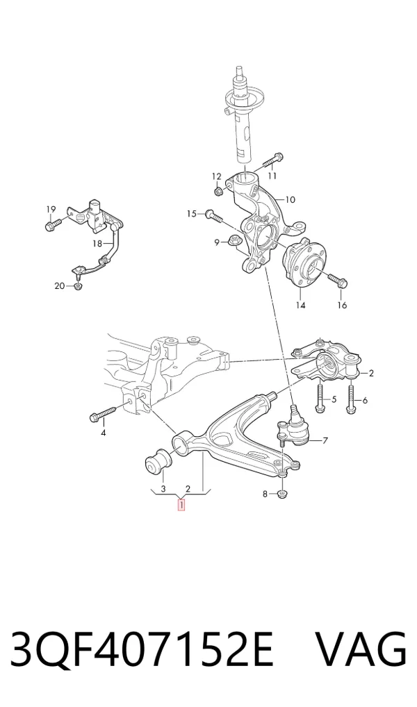 Brazo inferior derecho de la suspensión delantera 3QF407152E VAG