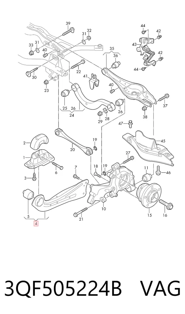 Brazo de suspensión, trasera derecha 3QF505224B VAG