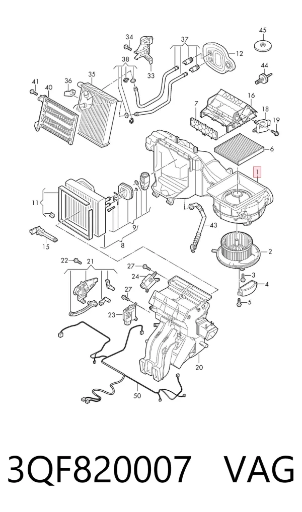 Carcasa del ventilador del calefactor, conjunto 3QF820007 VAG