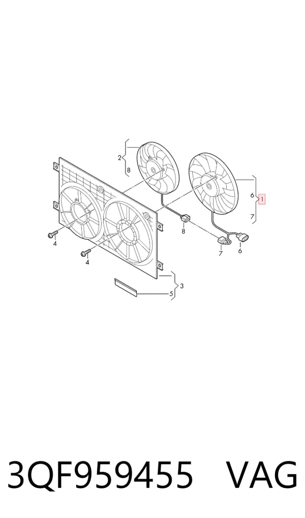 Ventilador eléctrico de refrigeración completo izquierdo (motor y hélice) 3QF959455 VAG