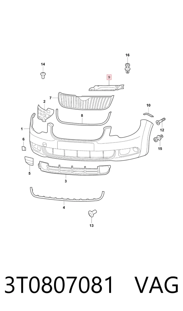 Cubierta superior del panel frontal (soporte del radiador) 3T0807081 VAG