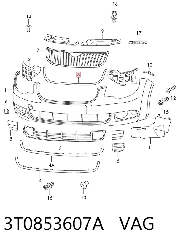 Moldura inferior de la parrilla del radiador 3T0853607A VAG