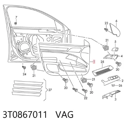 Guarnecido interior de puerta delantera izquierda VAG 3T0867011