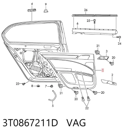 Guarnecido interior de puerta trasera derecha VAG 3T0867211D