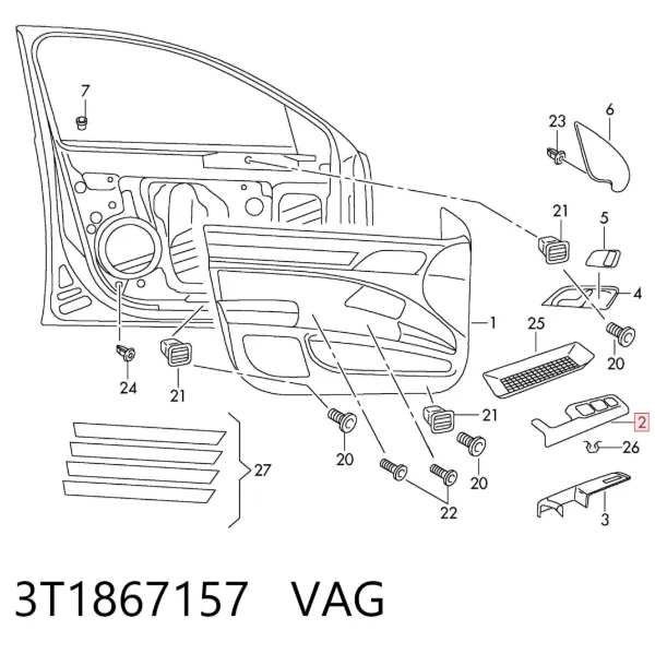 Manija interior de puerta delantera izquierda 3T1867157 VAG