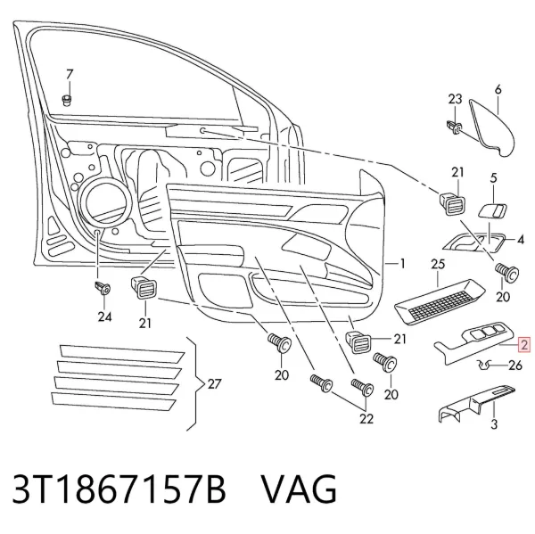 Manija interior de puerta delantera izquierda 3T1867157B VAG