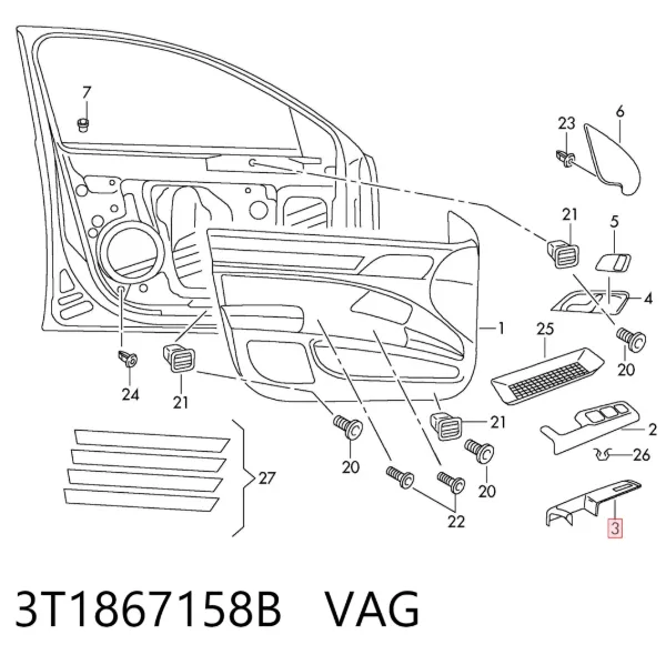 Manija interior de puerta delantera derecha 3T1867158B VAG