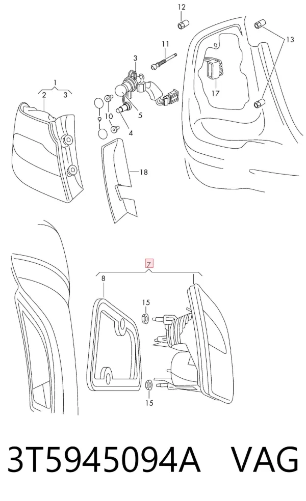 Piloto trasero interior derecho 3T5945094A VAG