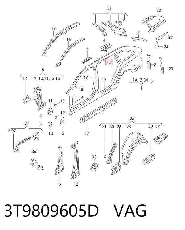 Aleta trasera izquierda 3T9809605D VAG