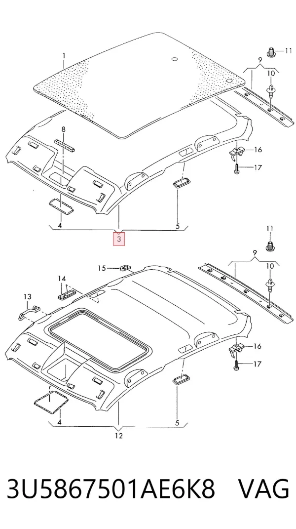Techo interior 3U5867501AE6K8 VAG