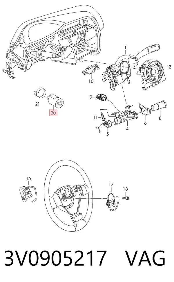 Botón de arranque del motor 3V0905217 VAG
