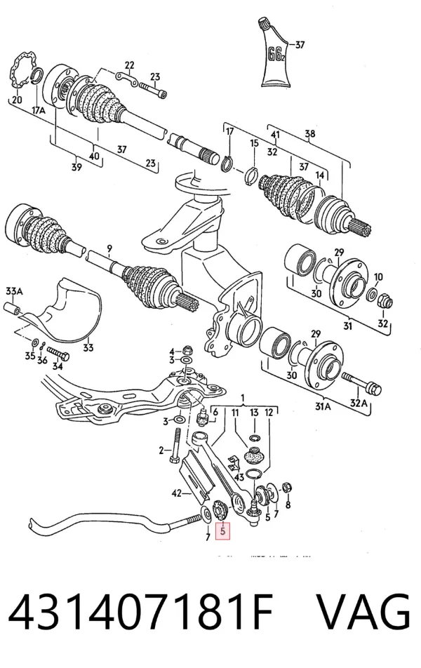 Silentblock del brazo de suspensión 431407181F VAG